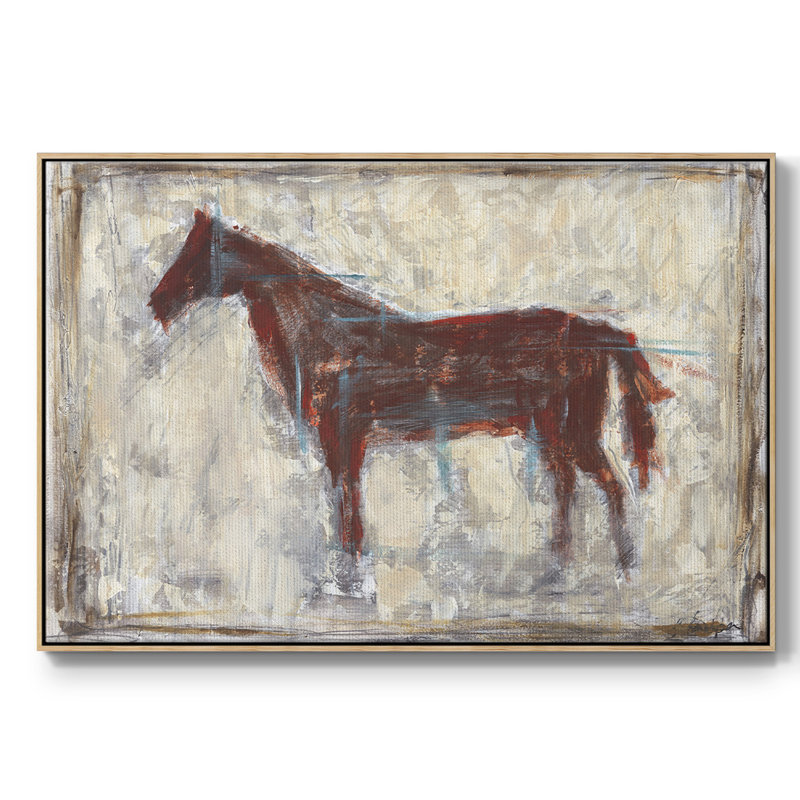 " Iron Equine I ", Natural Wood Floater Framed Canvas, 25" H x 37" W x 2" D, No Mat