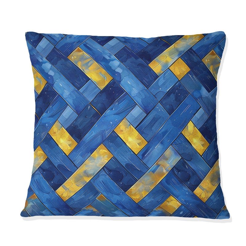 Coussin moderne bleu et jaune Basketweave II, H 18 po x l 18 po