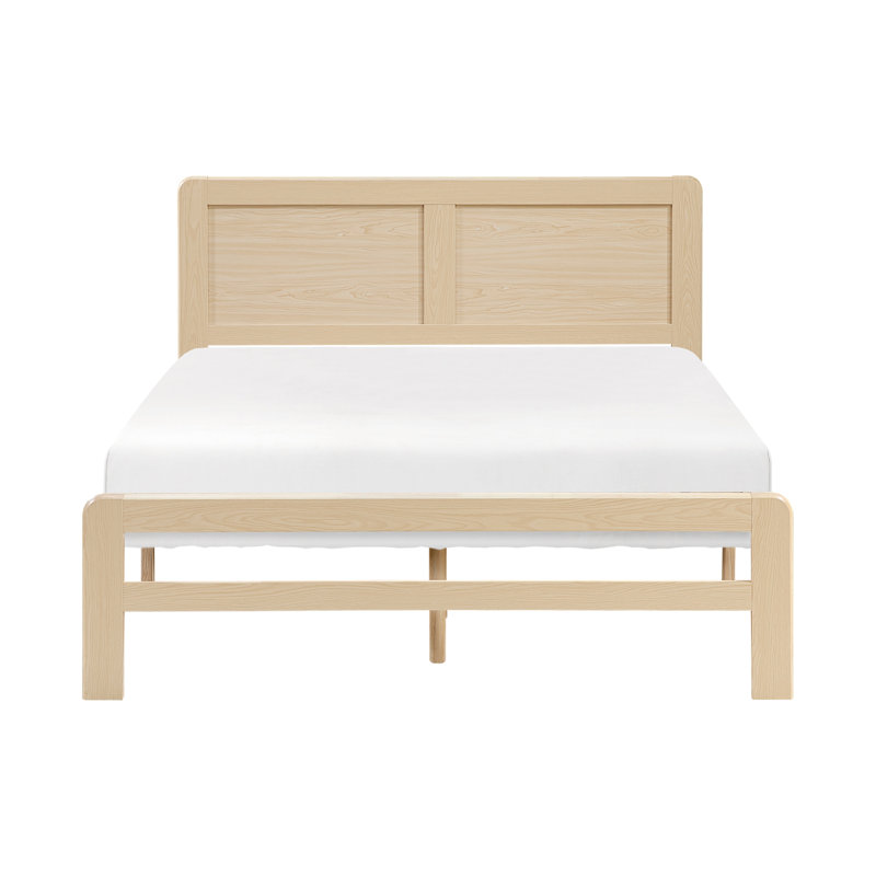 Cadre de lit plateforme contemporain double, finition naturelle, tête de lit et rails pour cadre de chambre à coucher, centre de table