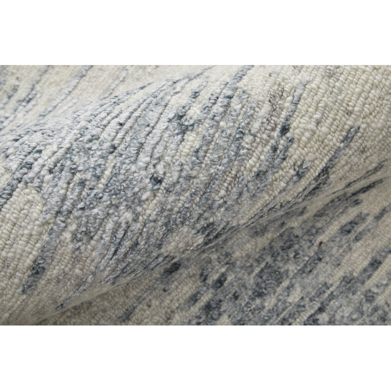 Brighton Hand Knotted Abstract Area Rug in Light Blue/Ivory, Rectangle 9'6" x 13'6"