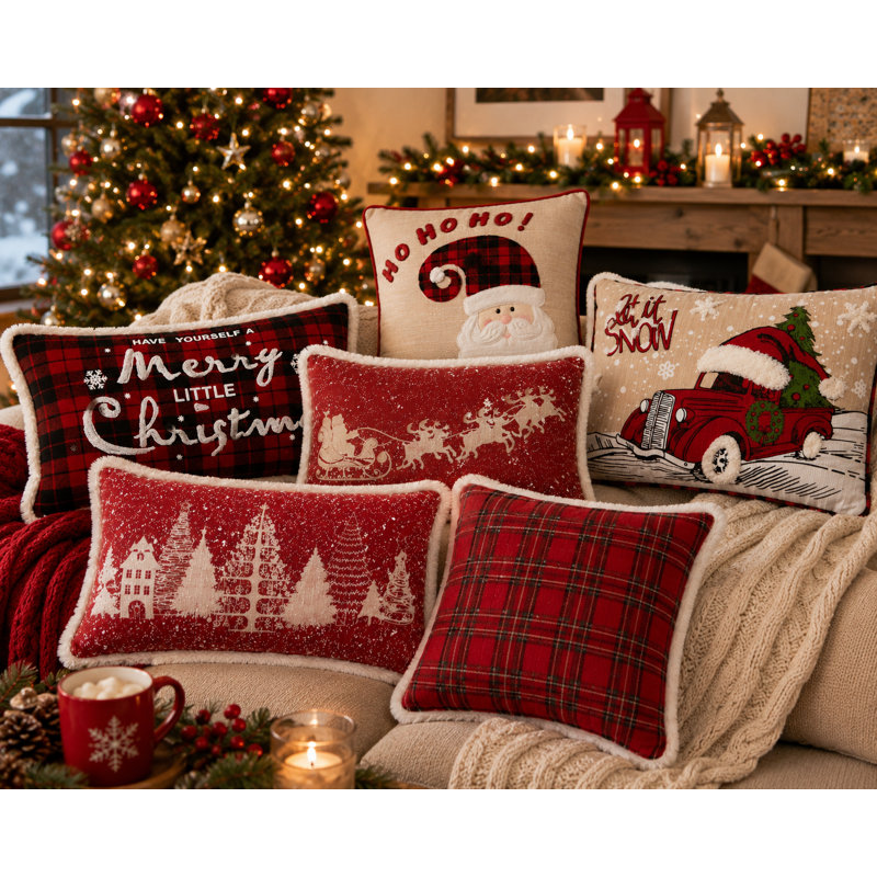  Oreiller de Noël enneigé avec bordure en fausse fourrure, 10 po x 20 po