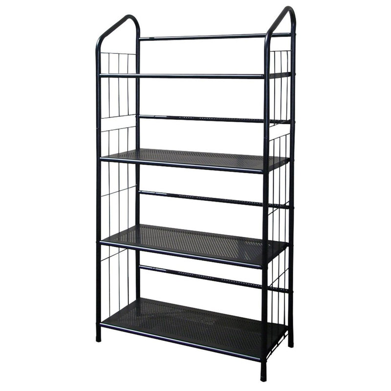 Fogg Black Metal Standing Book Shelf, (4 Shelves) 48.5" H x 26" W x 13.5" D