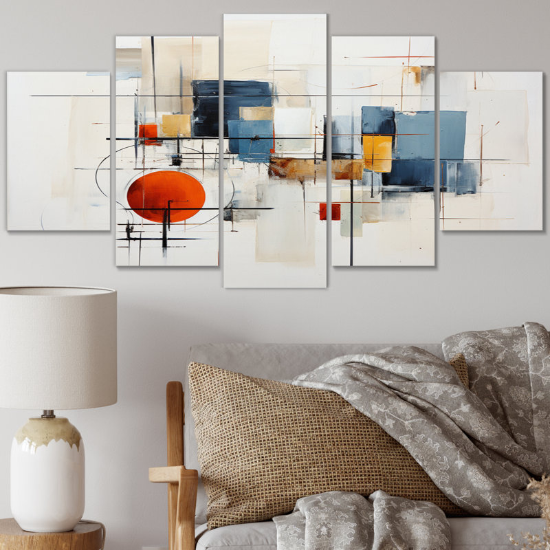 «Beige Minimalist Patchwork V», art mural abstrait, salon, 5 panneaux