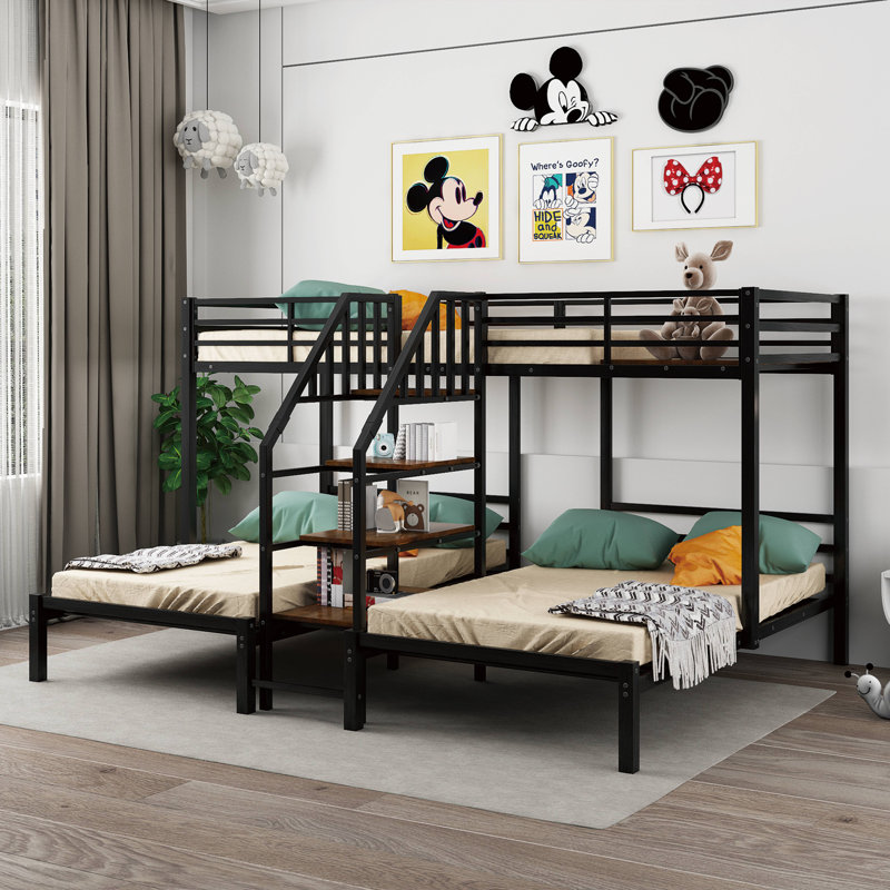 Graidy Kids Twin Over Twin & Twin Bunk Bed, Black