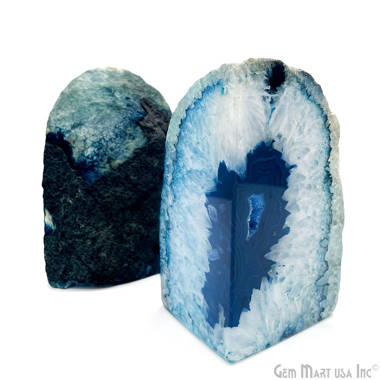 Teal Blue Agate Geode Bookends Pair