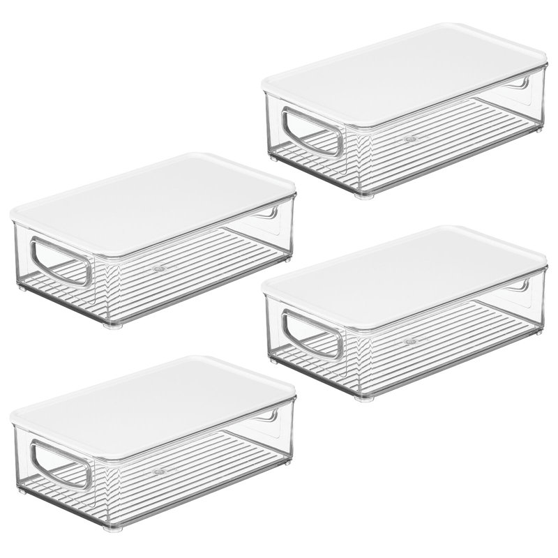 Clear/White BPA-Free Plastic Kitchen Storage Bin Set with Lids, 4 Pack