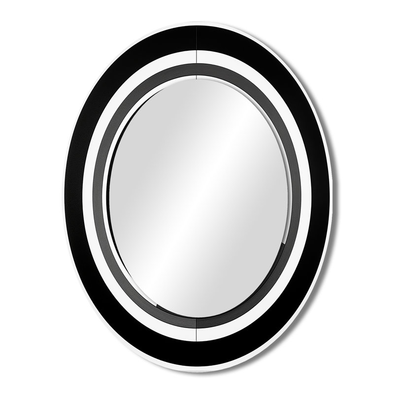 Bauhaus Black And White Circular Minimalism II - Black Modern Oval Wall Mirror, 43" x 33"