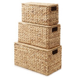 Casafield Water Hyacinth Storage Baskets with Lids, Set of 3 Woven Nesting Bins