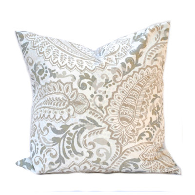 Taupe Shannon Paisley Cotton Reversible Pillow Cover