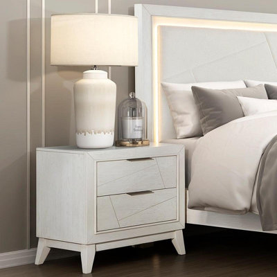 Table de chevet à finition blanche antique avec tiroirs, meubles de chambre à coucher modernes, 1 pièce