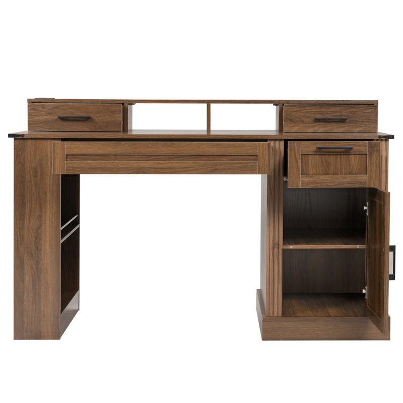 Bureau de ferme 55 po avec armoire de rangement et station de charge (sans la chaise), Noyer foncé
