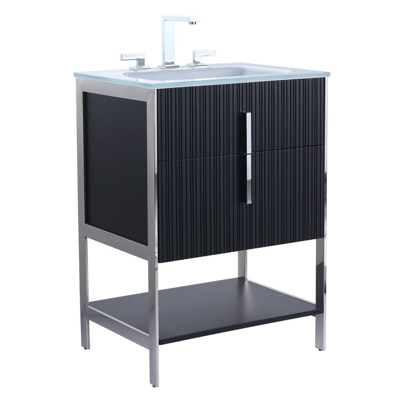 Mirutil Single Bathroom Vanity with Top, Black Matte, Chrome