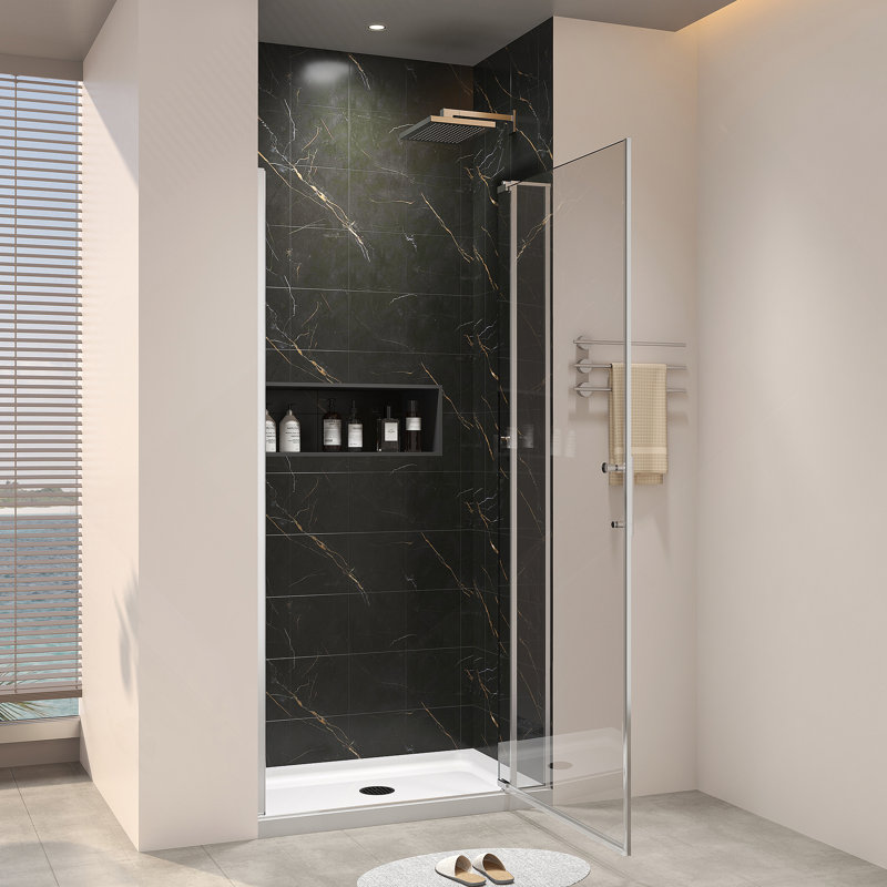 Porte de douche universelle à pivot pour salle de bain, Nickel brossé