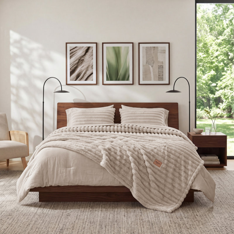 Bedsure King 2-in-1 Comforter Set with Detachable Fluffy Blanket – Beige SnapTech Design Bed-in-a-bag, All-Season Bedding Set(Set of 6)