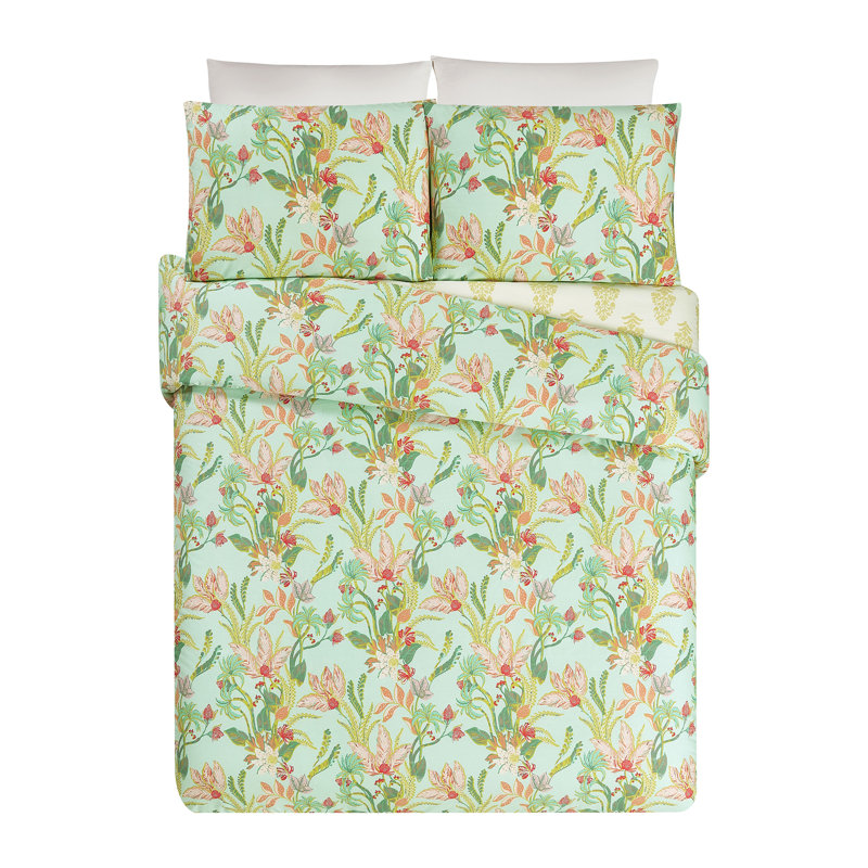 Ensemble d'édredon réversible 3 pièces Queenie Tropical, Édredon pour très grand lit + 2 taies décorativ