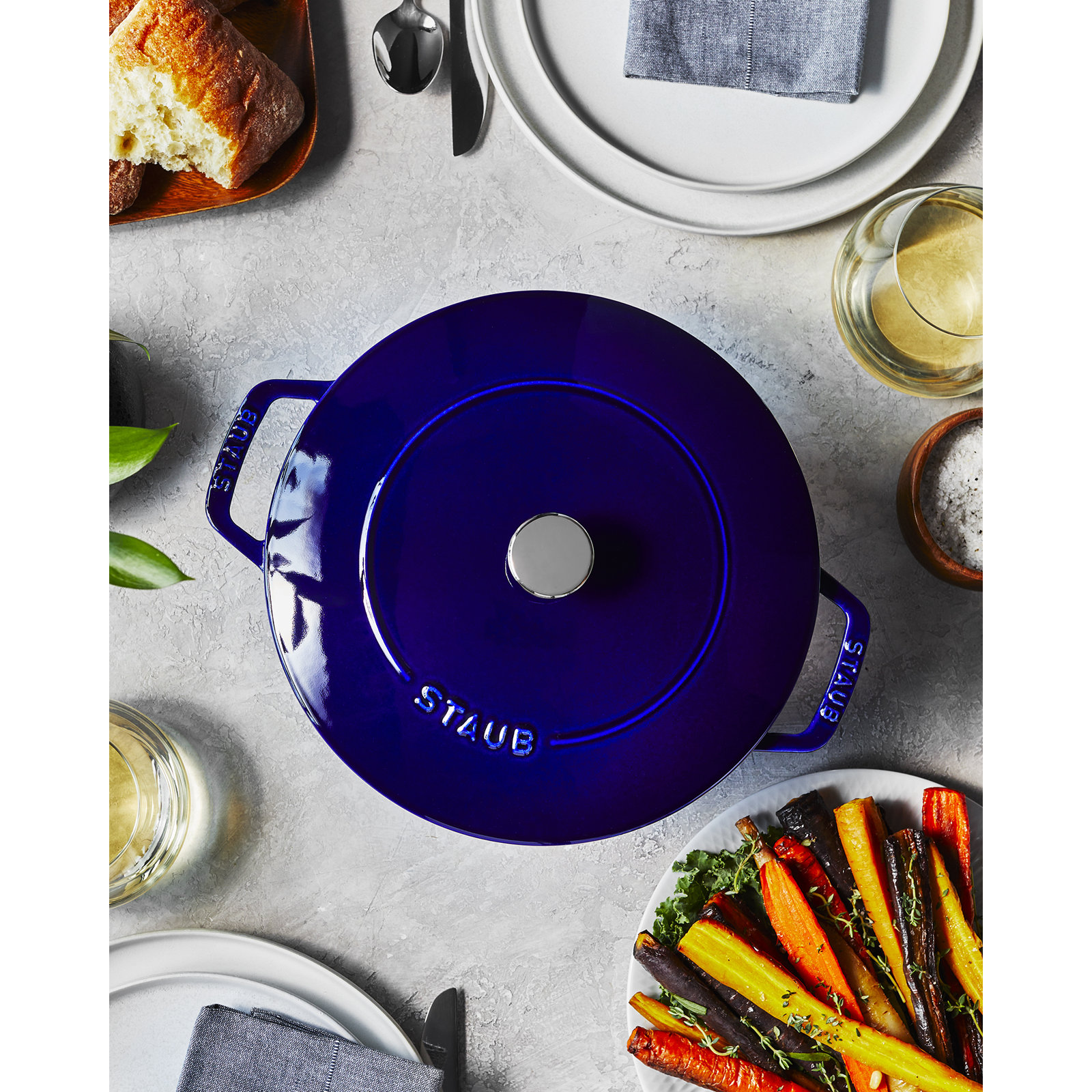 Handcrafted Enameled Cast Iron Dutch Oven, Dark Blue