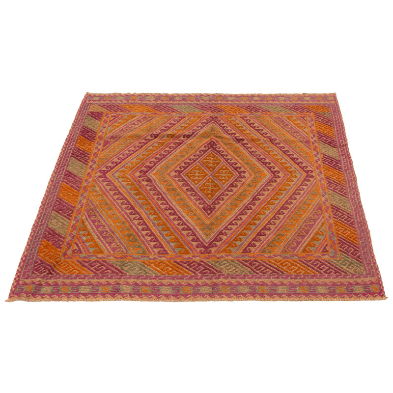 Tapis orange brûlé / mauve noué à la main de conception unique 5 pi 1 po x 6 pi 1 po Joemy