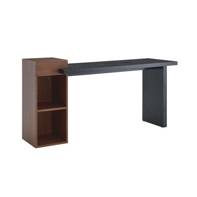 Table d'appoint de canapé moderne à deux tons - grain de bois noir et bois de noyer Grain de bois console d'entrée multifonctionnelle avec tablettes de rangement ouvertes à 2 niveaux pour le salon, le couloir et la chambre à coucher