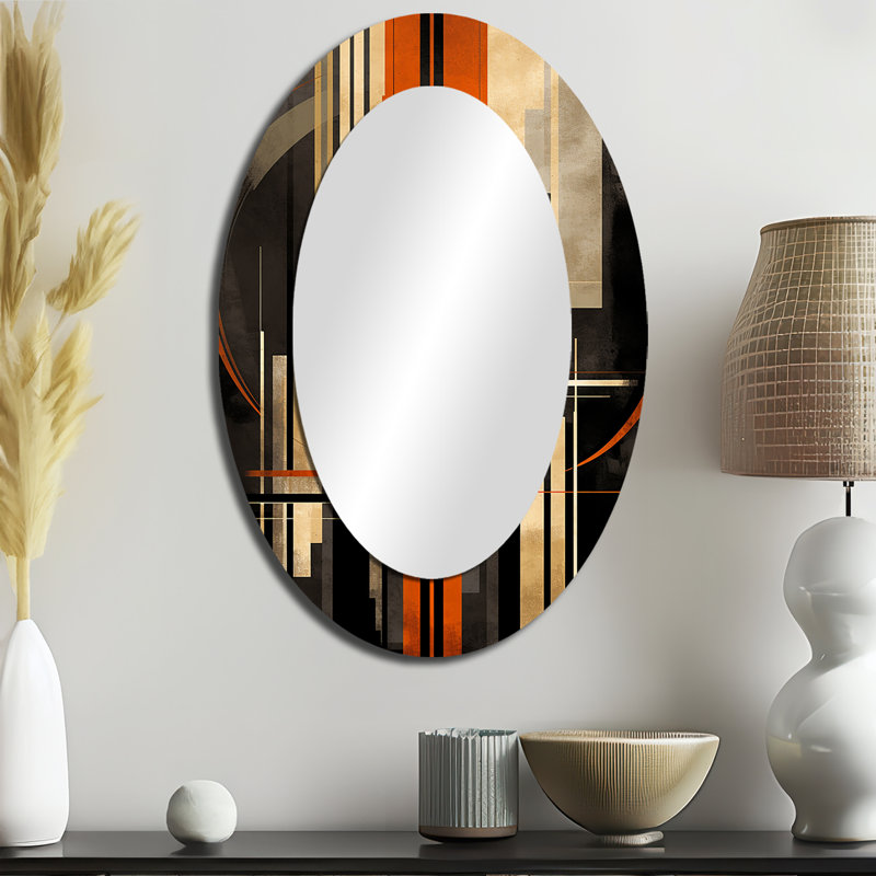 Vecteurs orange et gris I - décor de miroir mural ovale orange, 36 po x 24 po