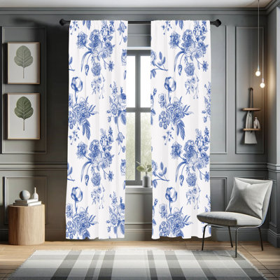 Fleur De Lis Living Botanical Curtains, Floral Victorian Print, Pair of 28"