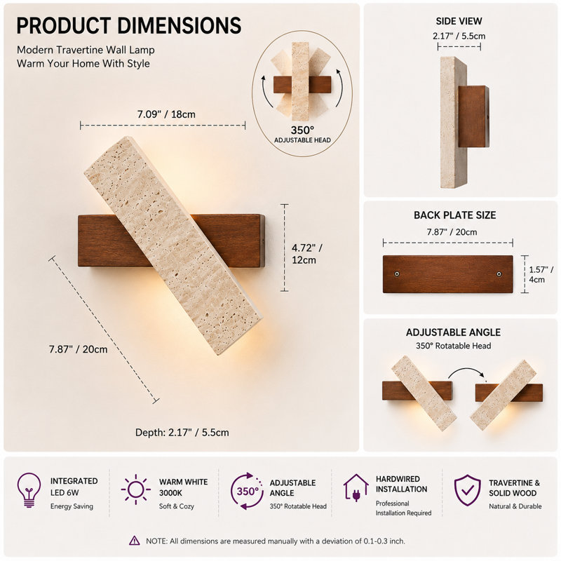 Travertine & Walnut Adjustable LED Wall Sconce
