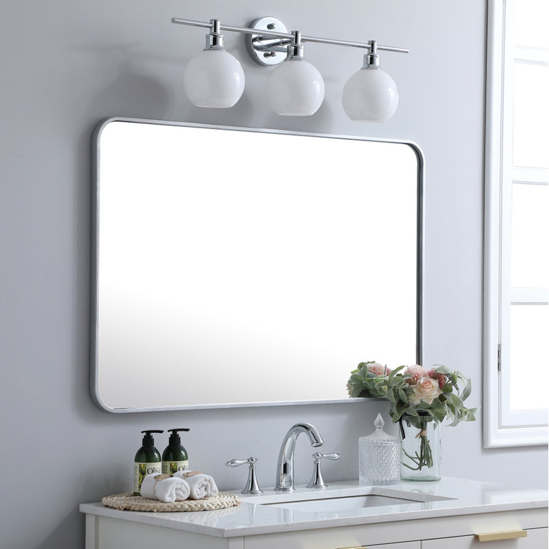 Sabine Metal Rounded Rectangle Wall Mirror, 40" x 27", Silver