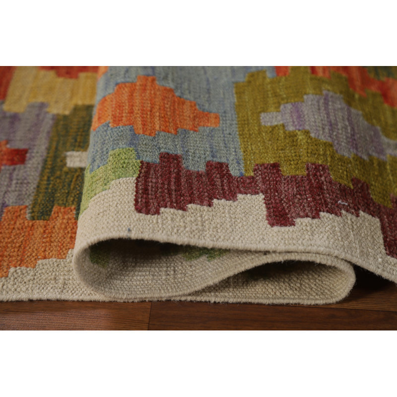 Tapis oriental réversible en laine Kilim 7 x 10