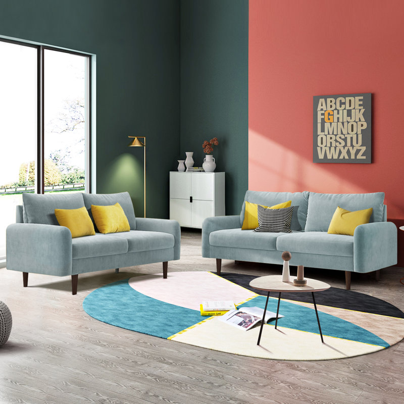 Causeuse Marick, H 33,1 po x l 72 po x P 31,1 po, Velours cyan grisâtre pâle