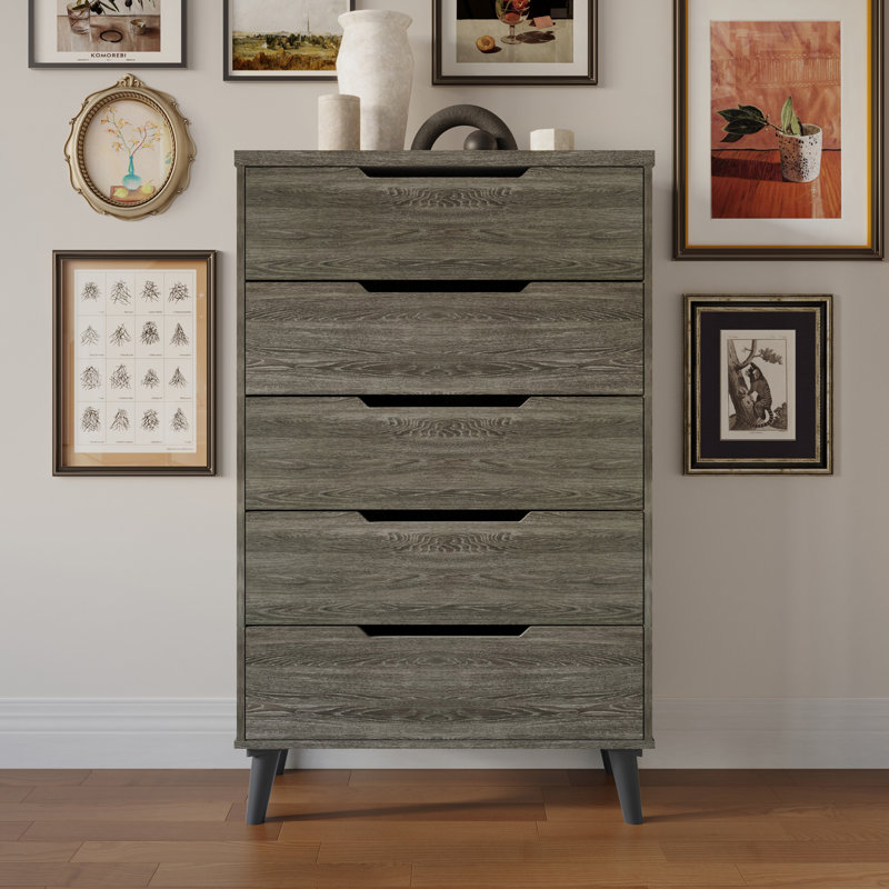 Commode 5 tiroirs Elevare, Gris foncé