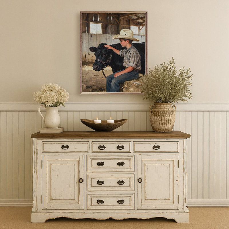 A Boy And His Beef Cow Standing, 30" H x 24" W
