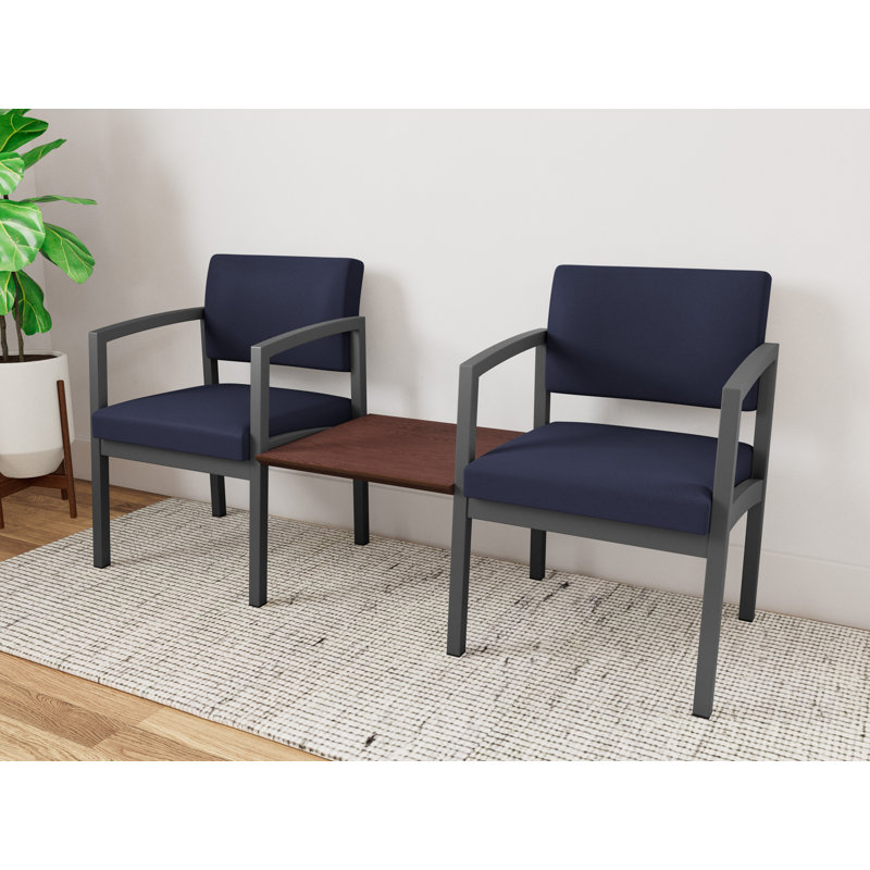 Structure tandem 2 places avec table centrale en acier Lenox, Gris anthracite / noyer cacao, Cocoa Walnut