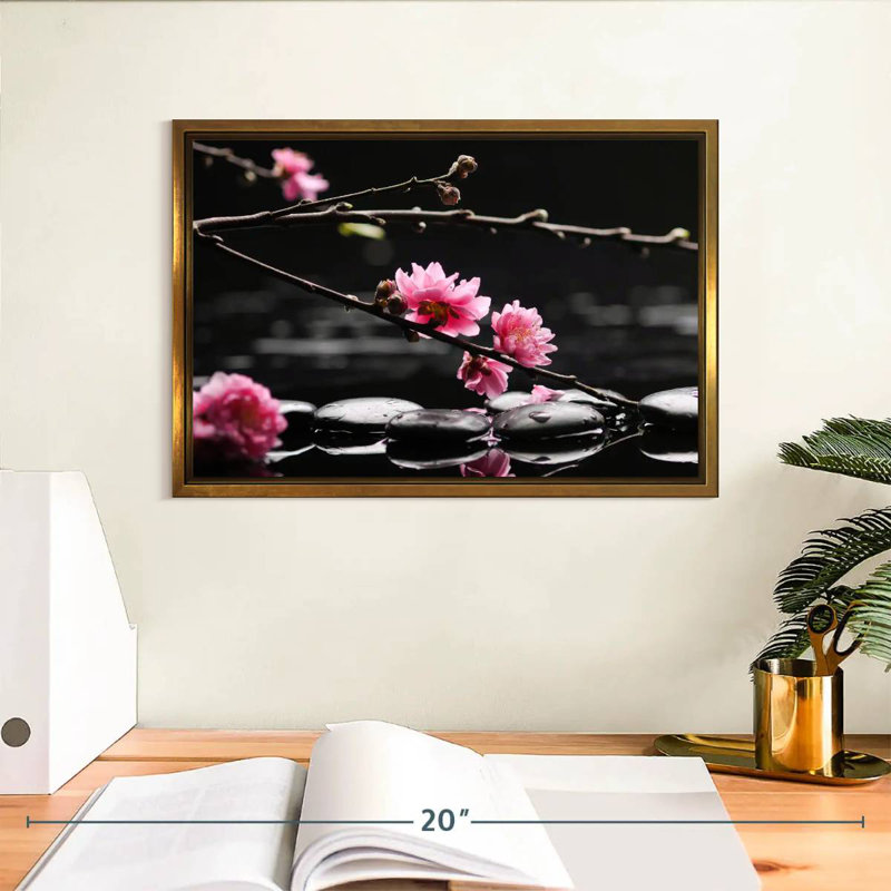 Cerisier en fleurs, Cadre flottant doré, 13 po x 9 po