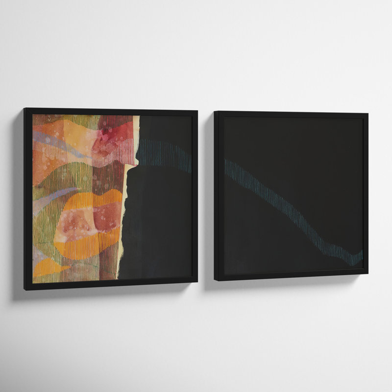Delta Wave 1 & 2. Set Of 2 by Jacques Pilon, 16" H x 16" W x 1.25" D, Black Framed