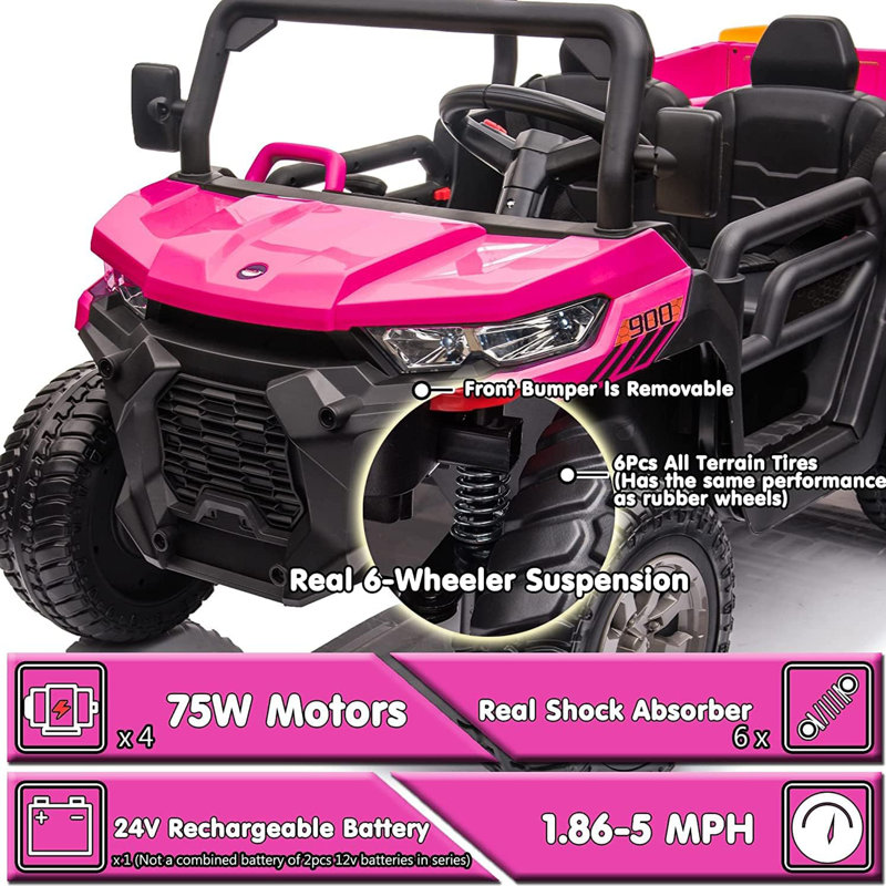 Pink 24V Kids Ride-On Truck with Remote Control and Electric Dump Bed