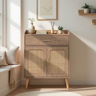 Natural Farmhouse Buffet Storage Cabinet, Freestanding Sideboard with 1 Drawer & 2 Doors, Accent Cabinet with Solid Wood Legs for Kitchen, Dining Room, Living Room & Bathroom