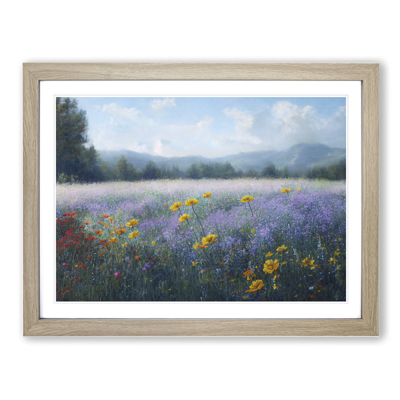 Distinguished Wildflowers Floral - Single Picture Frame Painting, Oak, 46cm H x 64cm W x 2cm D
