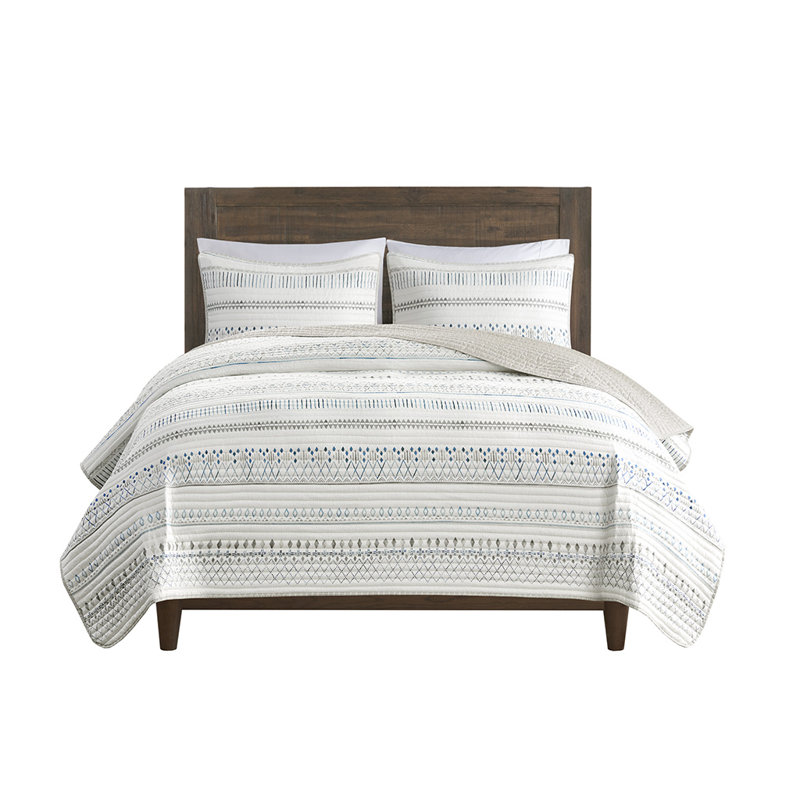 Blue and Taupe Reversible Microfiber Full Quilt Set