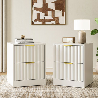 Fluted Nightstand With 2 Storage Drawers