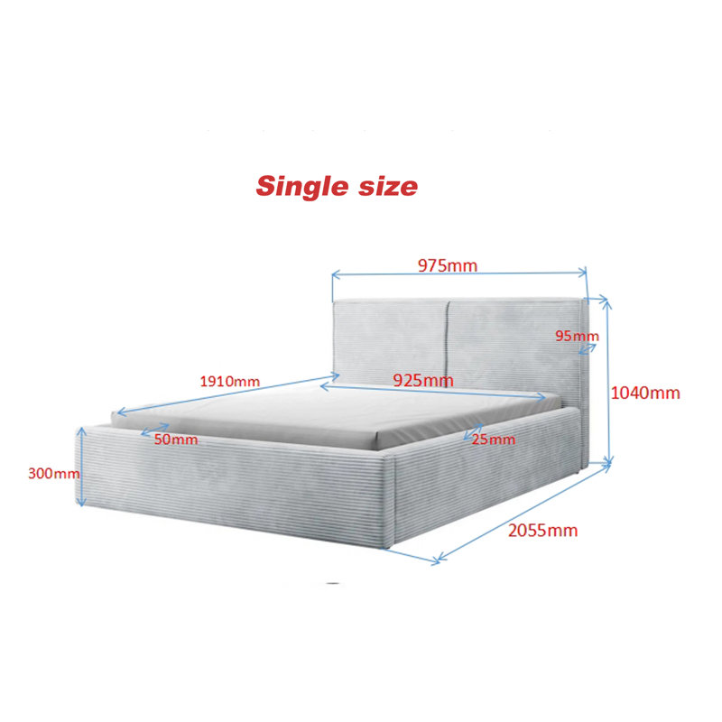 Calina  Upholstered Ottoman Bed Frame, Black, Single (3')