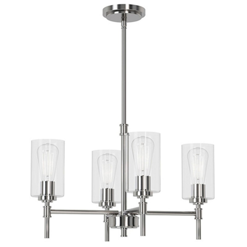 Lustre large 4 lumières 20,5 po Wexton, Clair, Nickel brossé