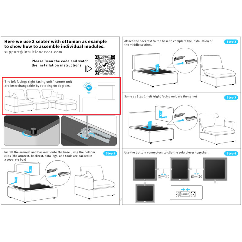 Canapé modulaire à 2 places modulaire Comfy Cloud Couch pour le salon, Canapé modulaire rembourré modulaire à siège profond convertible, Housses de coussin amovibles et lavables