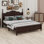 Structure de lit plateforme, lit plateforme de style rétro avec support en lattes de bois