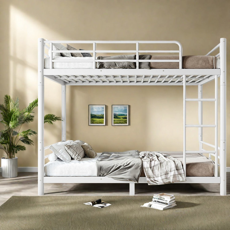 Lits convertibles doubles en métal, acier blanc, gain d'espace moderne pour la maison