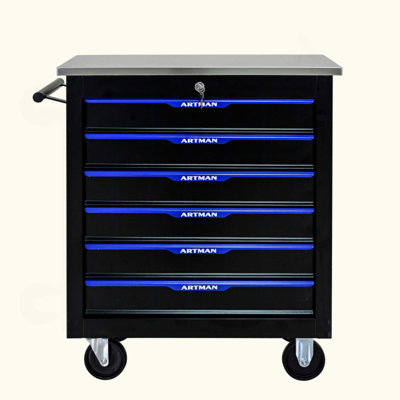 Durable 6-Drawer Tool Cart With Lockable Storage And Smooth-Rolling Wheels For Efficient Workspace Organization
