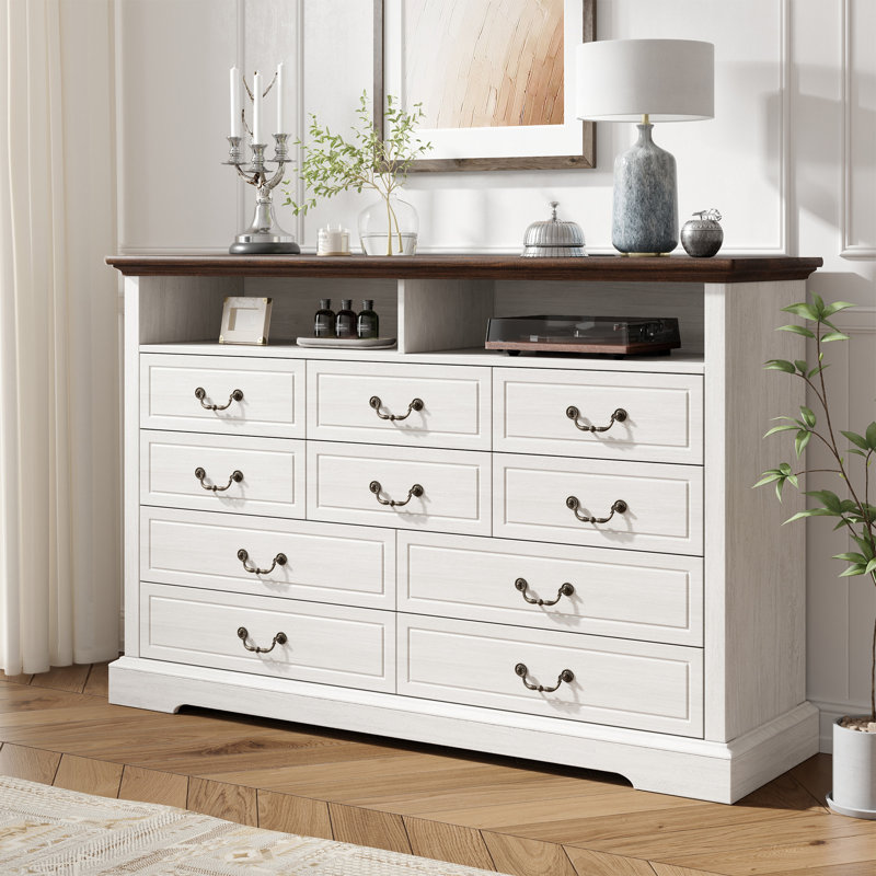 Wood Dresser For Bedroom, Brown/Antique White, 10