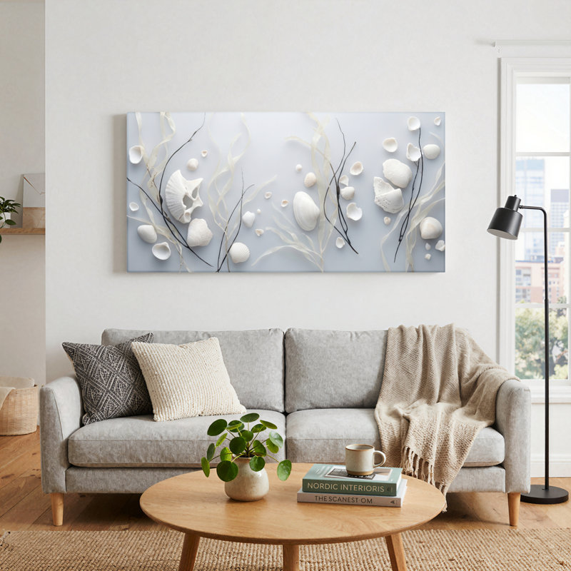 Ensemble de 1 tableau sur toile à motif de coquilles, 40“W x 20”H, Toile tendue
