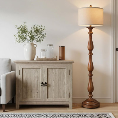 Lampe sur pied rétro pour le salon, lampe sur pied rustique avec interrupteur rotatif et abat-jour en lin, lampe sur pied en résine rétro pour chambre à coucher, coin, salle à manger, décor de maison, grain de bois