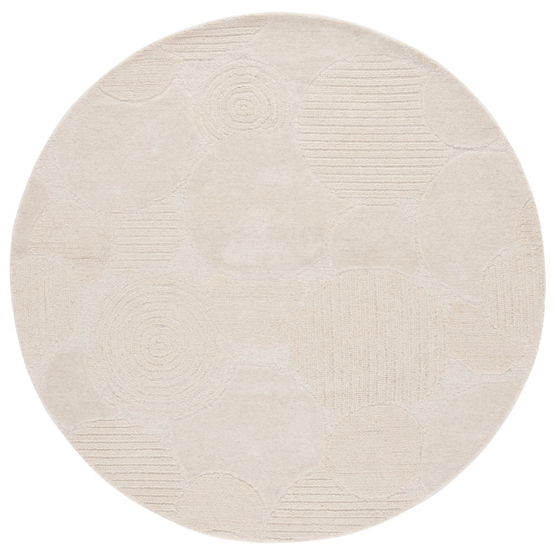 Tapis ivoire en laine / coton touffeté à la main Maryorie, Rond 6 pi