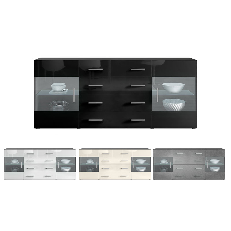 Bari 166cm Sideboard, Black (matt)/Oak, No