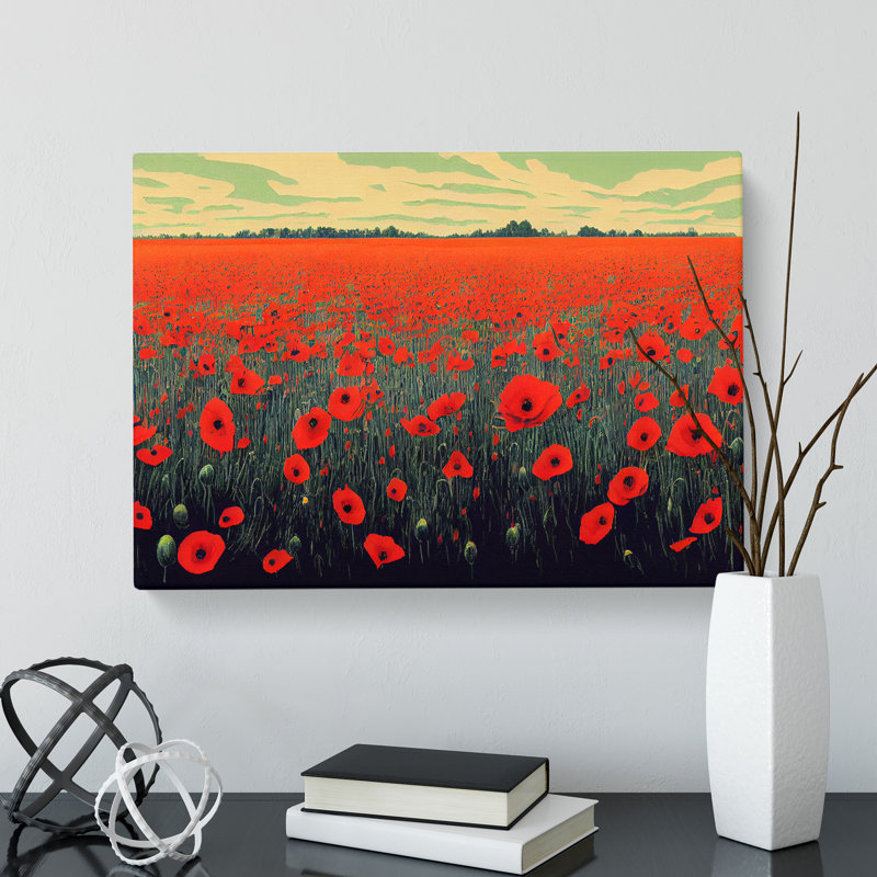 Striking Poppies Flowers - Wrapped Canvas, 40cm H x 60cm W x 3cm D